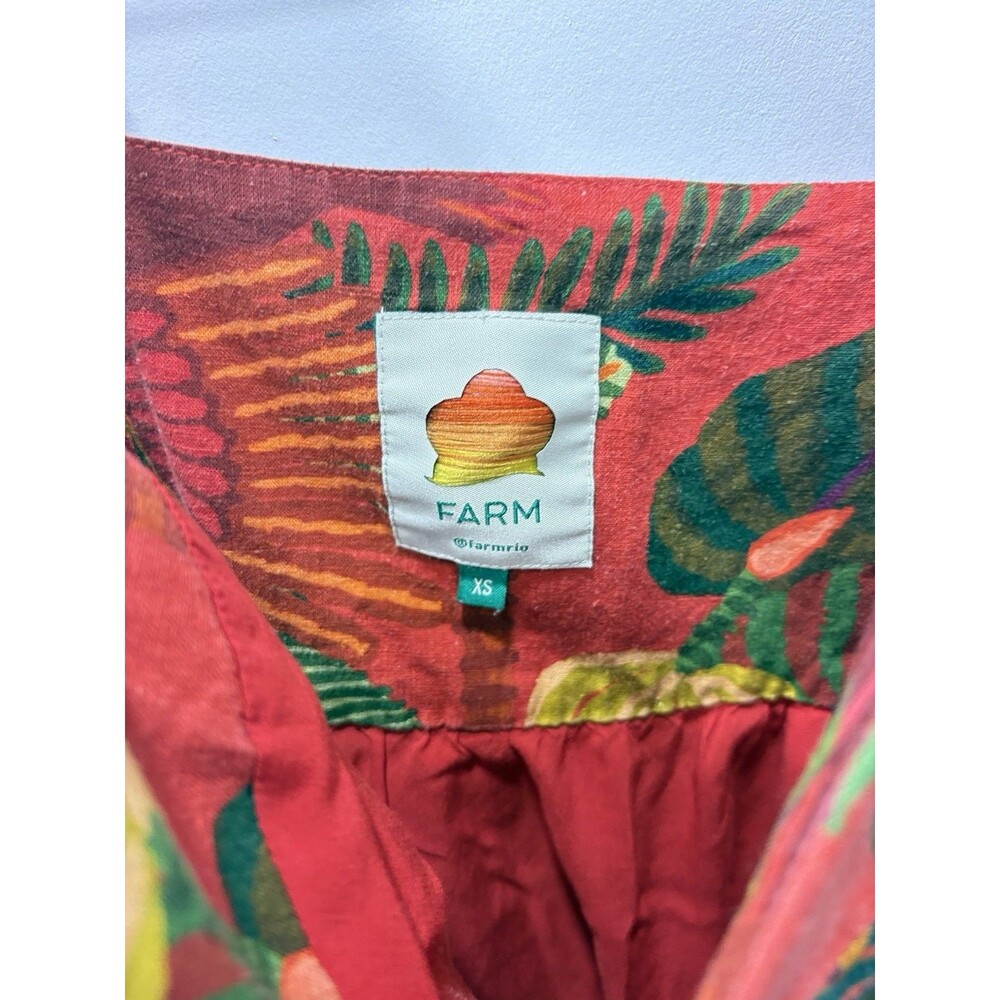 Farm Rio Red Forest Birds Mini Ruffle Summer Spring Dress XS Linen Cute - Picture 4 of 7